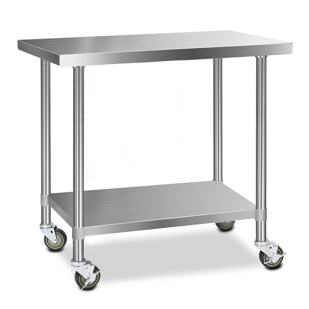 304 Stainless Steel Kitchen Benches Work Bench Food Prep Table with Wheels 1219Mmx610MM