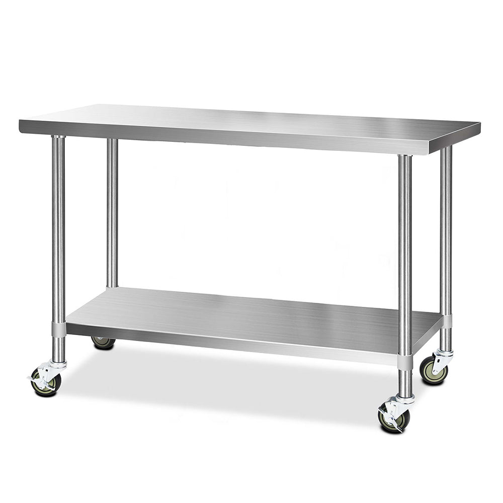 304 Stainless Steel Kitchen Benches Work Bench Food Prep Table with Wheels 1524Mmx610MM