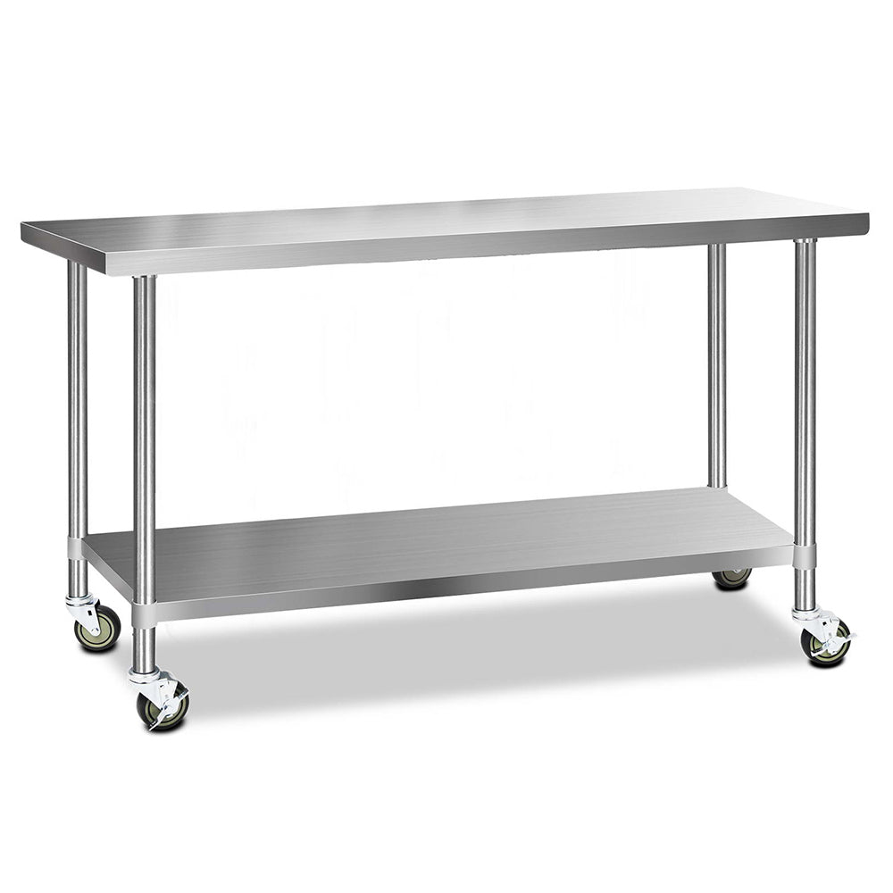 304 Stainless Steel Kitchen Benches Work Bench Food Prep Table with Wheels 1829Mmx610MM