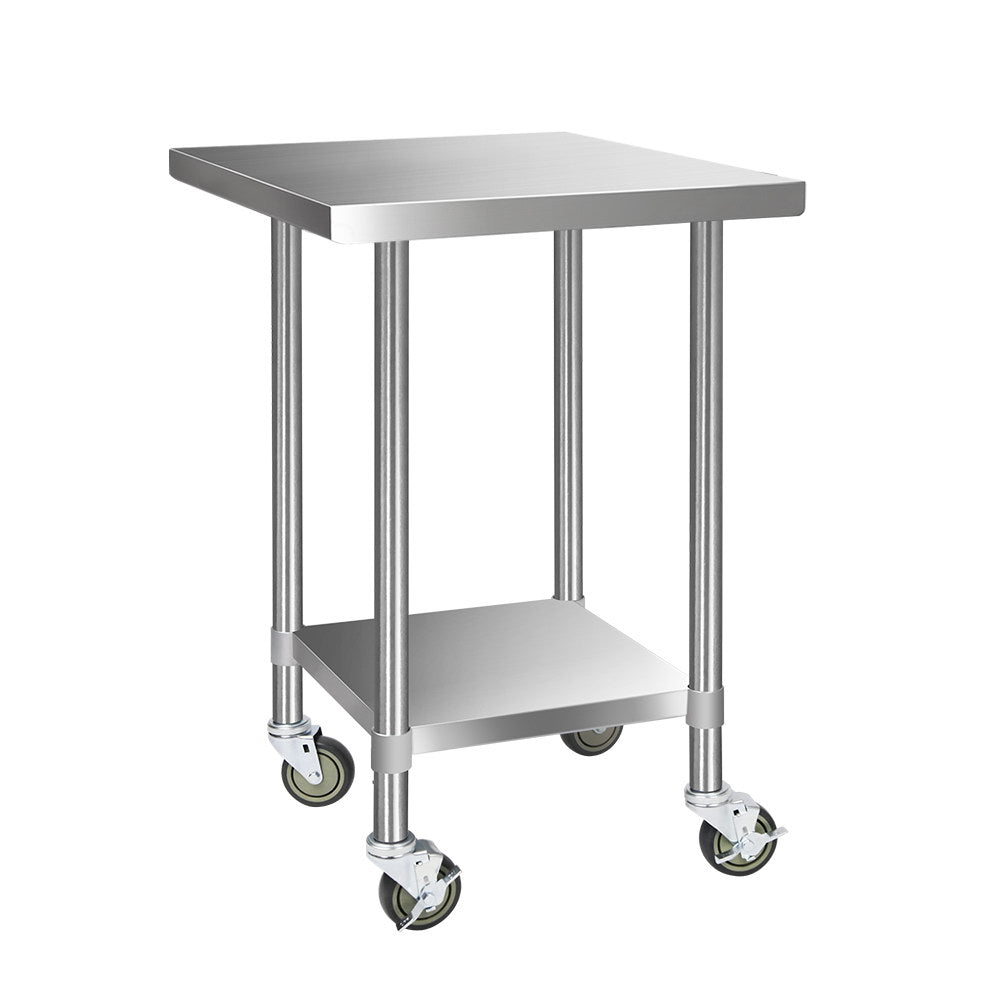 762x762mm Commercial Stainless Steel Kitchen Bench with 4pcs Castor Wheels
