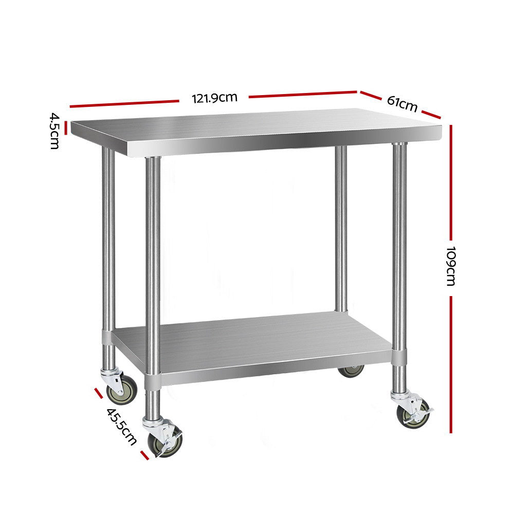 430 Stainless Steel Kitchen Benches Work Bench Food Prep Table with Wheels 1219Mmx610MM