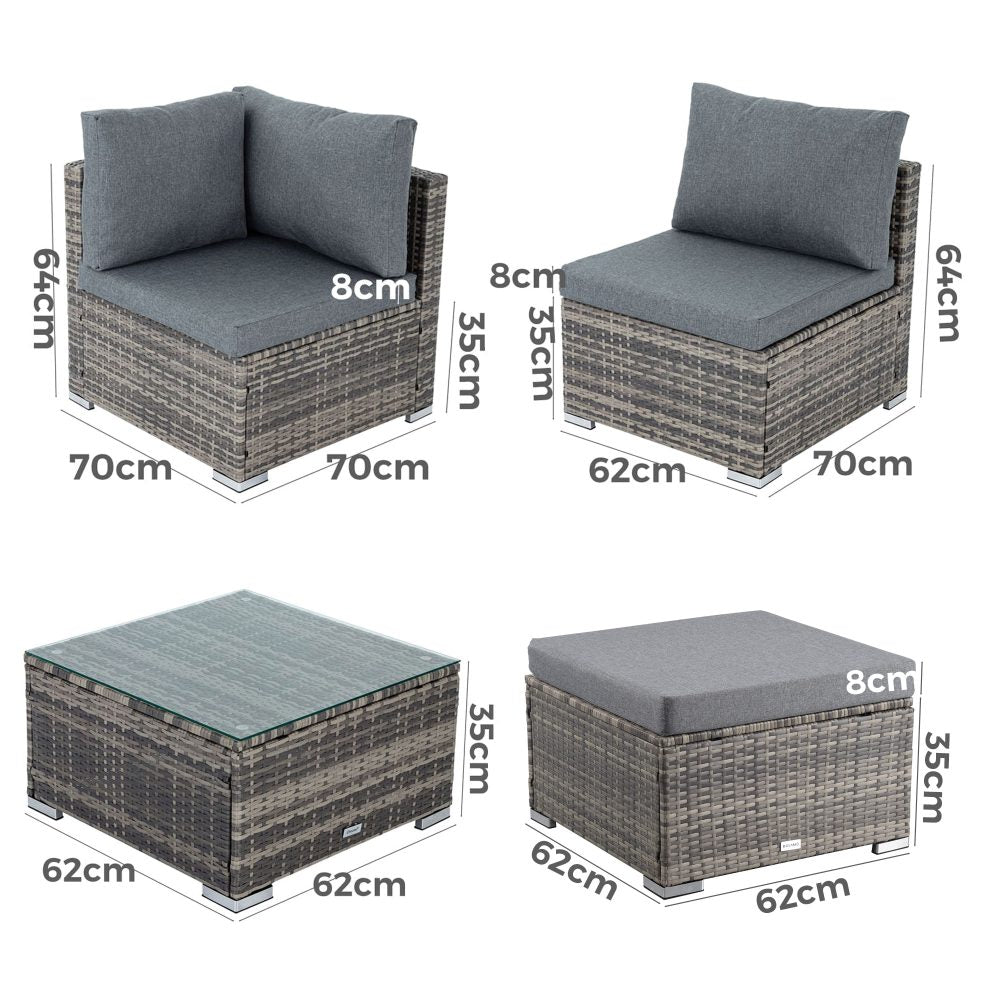 Perry 5-Seater Ottoman Style Outdoor Lounge Set - Grey