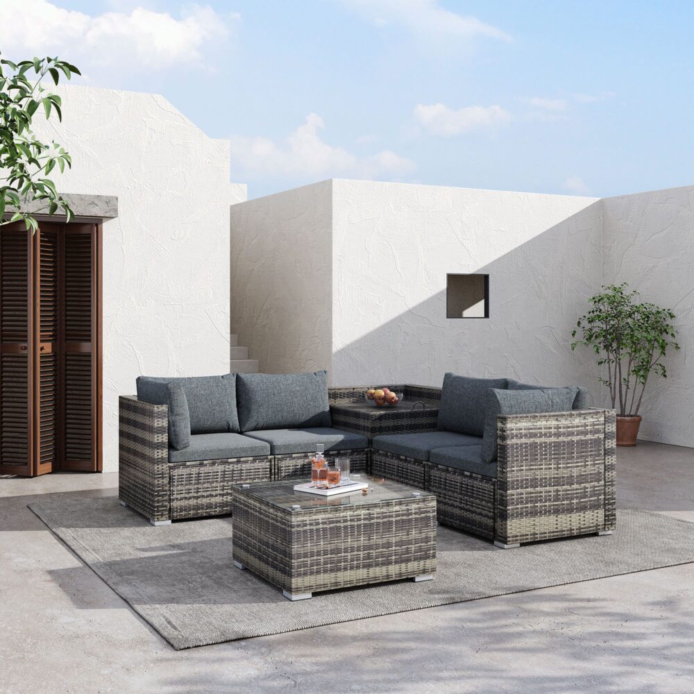 Robyn 5-Seater Modular Lounge Sofa 6-Piece Outdoor Sofa - Grey