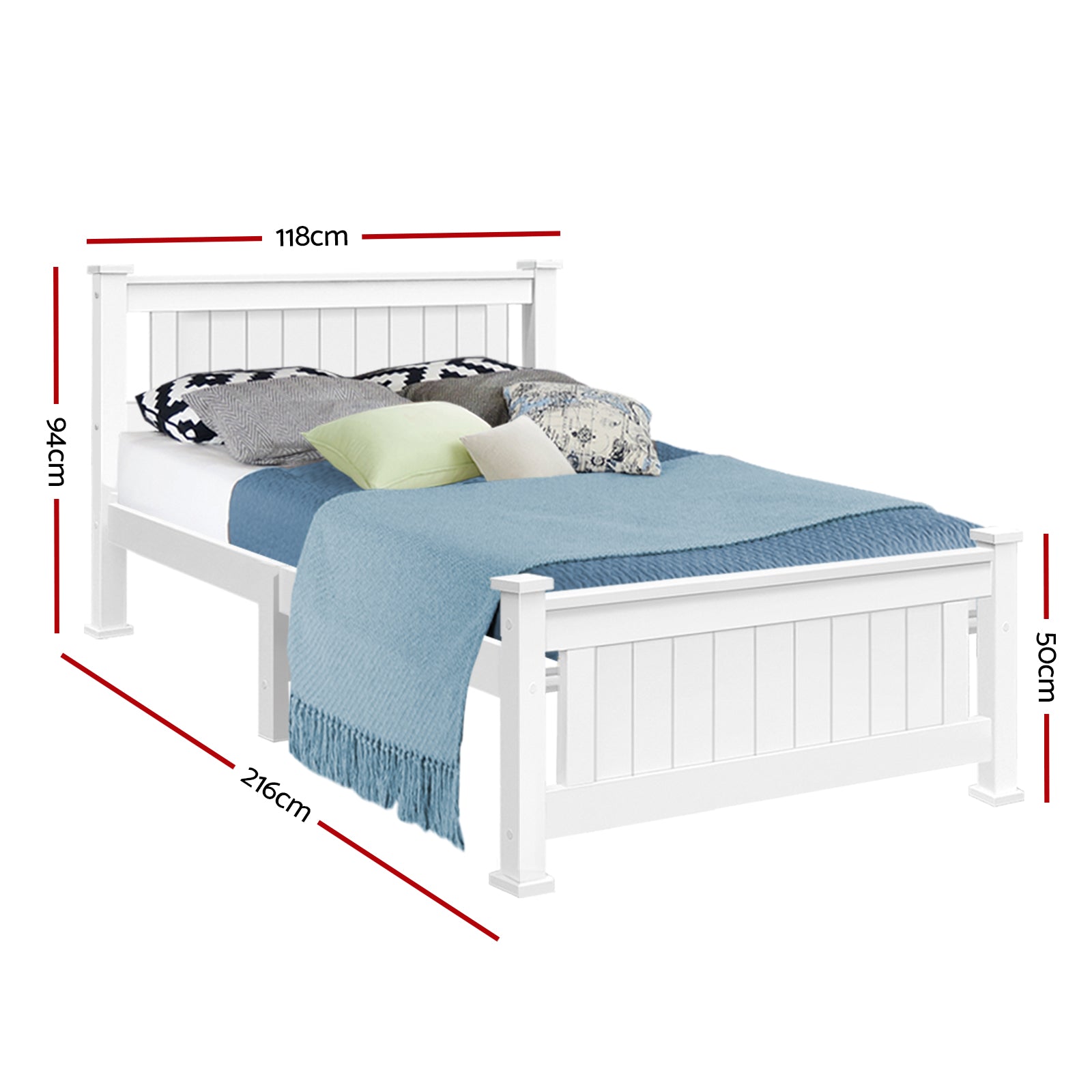 Norwich King Single Bedroom Suite 5 Piece 1x King Single Mattress, 1x King Single Wooden Bed Frame, 2x White Bedside Tables and 1x White Tallboy